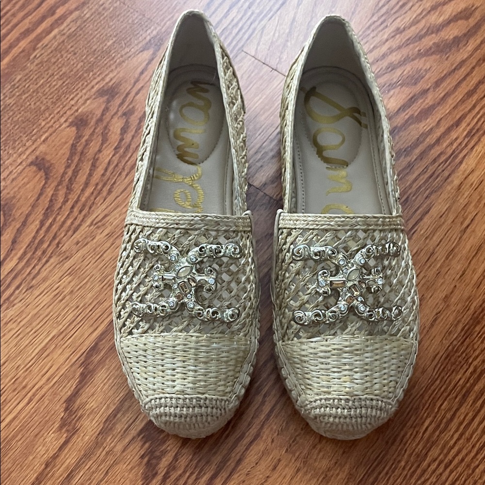 Sam Edelman Tan Woven Espadrilles with Embellishments, Khiara, size 5 new in box